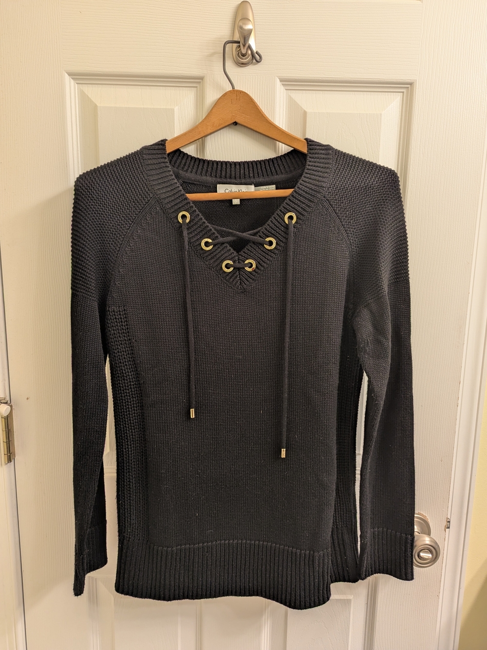 Calvin Klein Black Lace-Up Crew Sweater